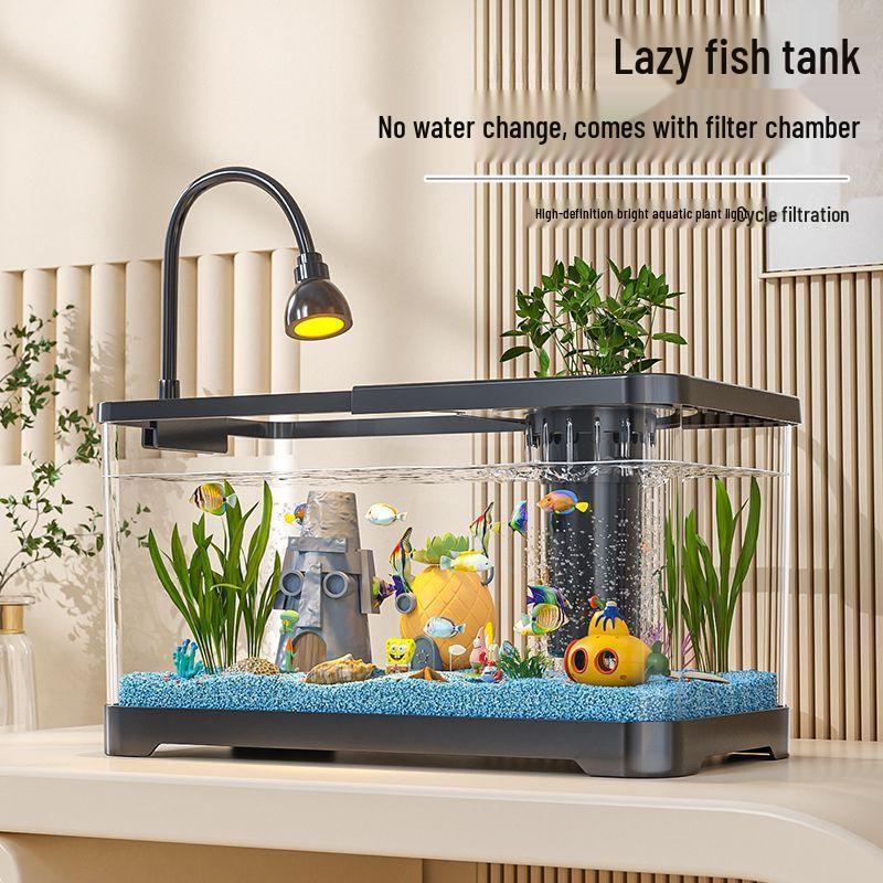 Goldfish Tank Desktop Aquarium with Filtration, Oxygenation, and Lid - Ecological Landscaping All-in-One for Living Room Household Use.