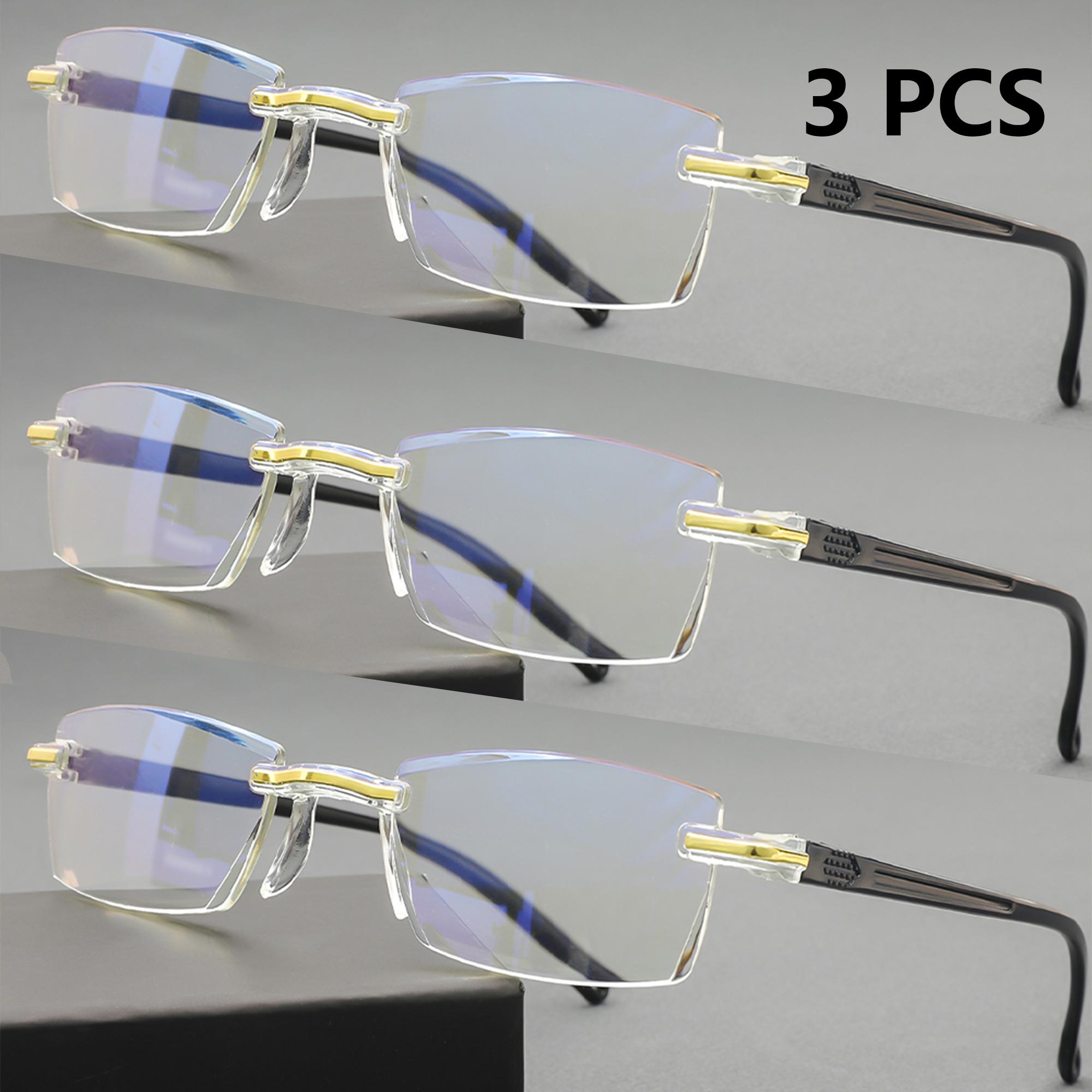 

3 Pcs Classic Reading Glasses For Men Women Rimless Design Presbyopic Glasses Blue Light Blocking High Definition Lenses +4.0