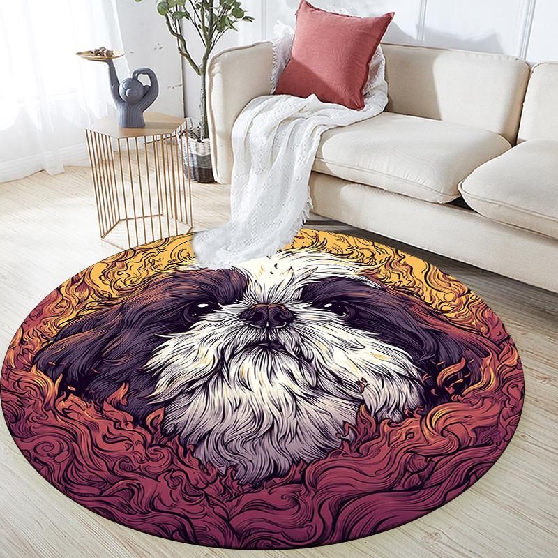 Vintage Dog Round Area Rug,Carpet Rug for Living Room Bedroom Sofa Playroom Decor,Non-slip Floor Mat