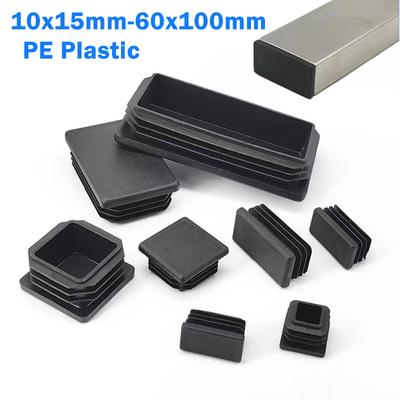 Rectangular Pipe Tube Cap Insert Plugs Black Plastic Blanking End Caps 10x15mm-60x100mm Furniture Tables Chairs Foot Pads