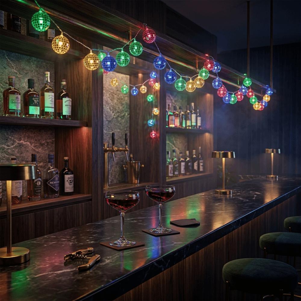 Festive Ambient String Lights Soft Glow Disco Mirror Ball String Lights Christmas Tree