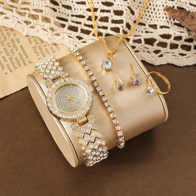 Set Lanț Auriu Roz 5/6 Piese Accesorii la Modă Exquisite Temperament Brățări Coliere Inele Cercei Potrivit Petrecerilor