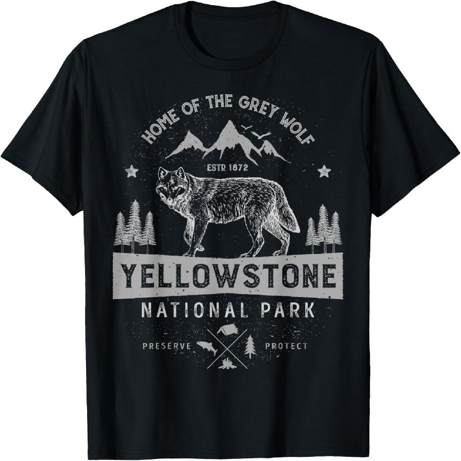 Yellowstone US National Park Wolf Lover Vintage Men Women T-Shirt S