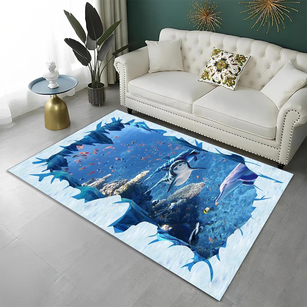 3D Meeresboden Illusion Unterwasserwelt Teppich Teppich für Zuhause Wohnzimmer Schlafzimmer Sofa Fußmatte Dekor, Kinderteppich Rutschfeste Bodenmatte