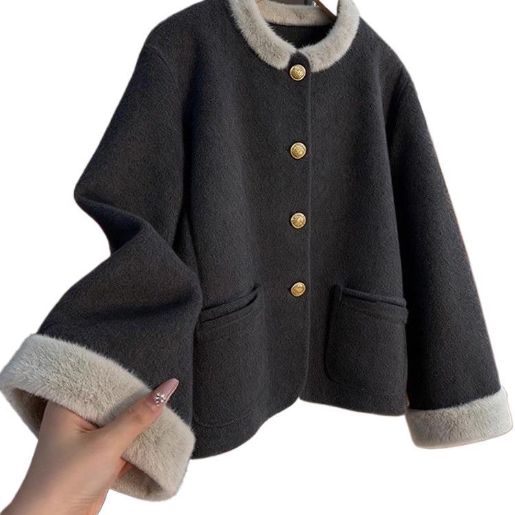 Women's 2025 Autumn/Winter Stylish Korean Patchwork Jacket with Round Neck