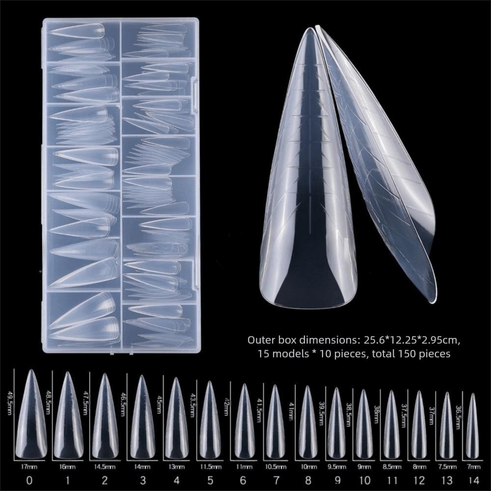 150pcs Coffin Shape Sandwich Nail Forms Natural Clear with Auxiliary Line Double-Sided Fake Nails Clear Extension Almond Shape