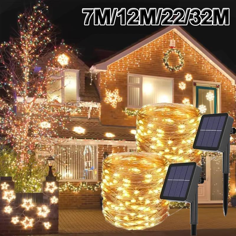 7M/12M/22/32M Solární LED Pohádková světla Venkovní Girlanda LED Vodotěsná Řetězová světla Vánoční večírek Zahrada Solární lampa Dekorace
