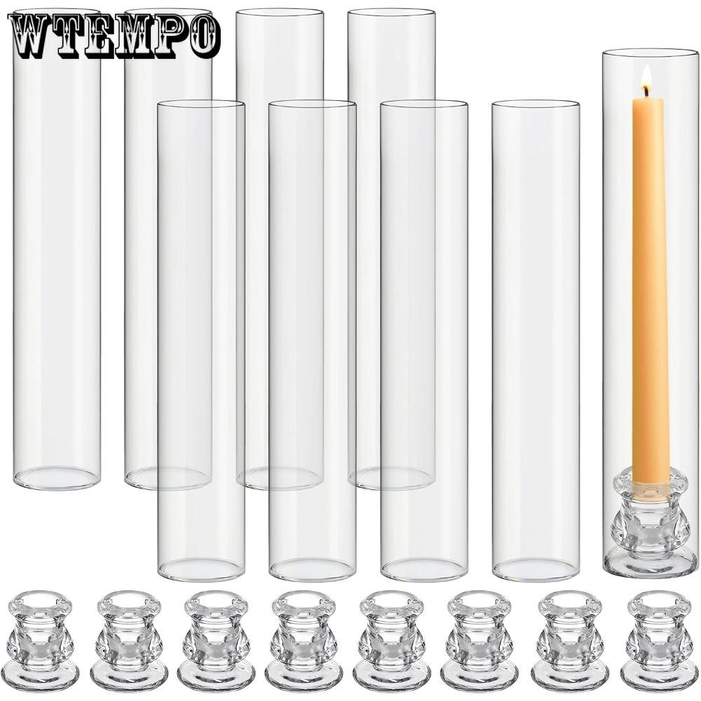 2sets Glass Hurricane Candle Holders Bulk Open Ended Glass Candleholder Tube Shape Bottomless and Taper Clear Candlestick Holders
