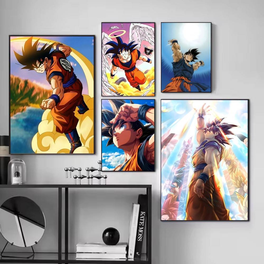 1pc Anime DRAGON BALL Son Goku Posters Self-adhesive Paper Print Home Living Room Bedroom Entrance Bar Cafe Art