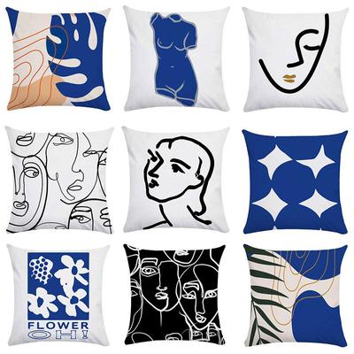 Nordic Pillow Ins Light Luxury Style Pillow Case Retro Art Abstract Blue Pillow Flower Sofa Backrest