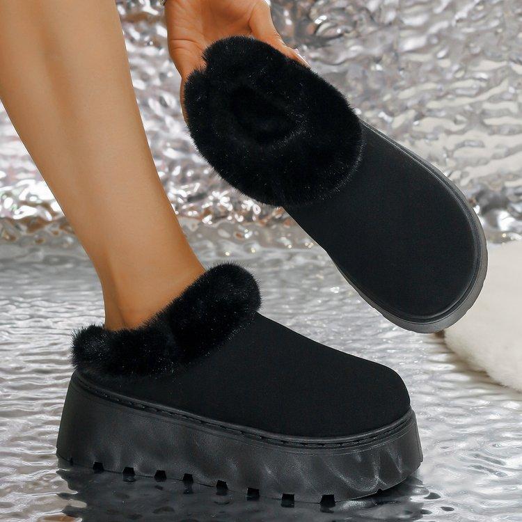 Large Size Thick-soled Cotton Slippers Women's New Winter Velvet Thickened Warm Retro Snow Boots