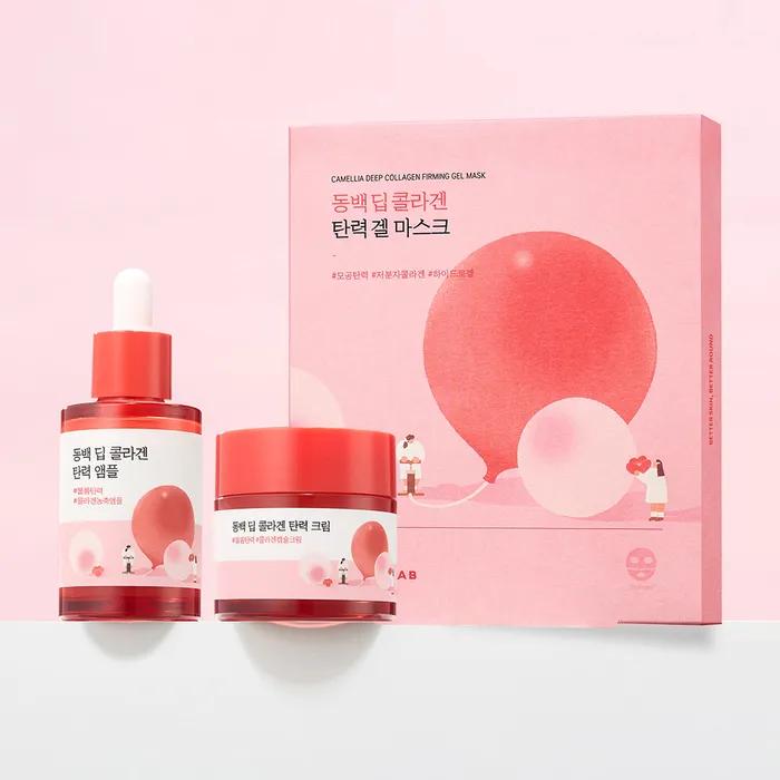 [SET]_Dongbaek Deep Collagen Elasticity 3-piece Set (Ampoule + Cream + Gel Mask 4 sheets)