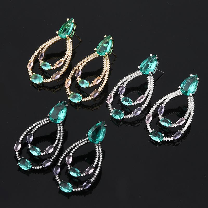 Earrings Women'S Full Diamond Droplet Earrings Sexy Color Zirconium Big Stud Earrings Valentine'S Day Gift