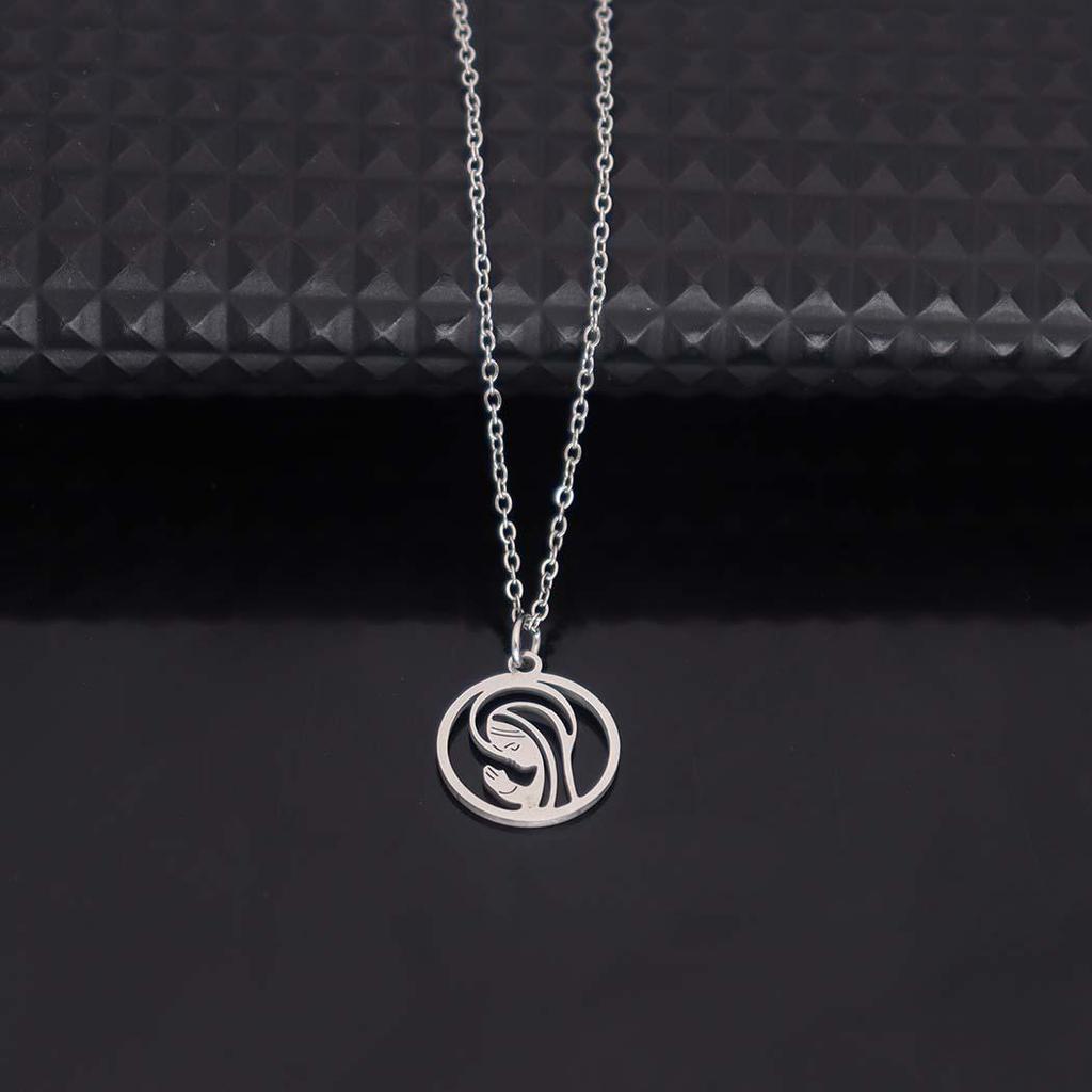 Trendy Stainless Steel Hollow Round Pendant Necklace for Women - Versatile Clavicle Chain Jewelry