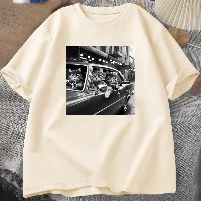 Funny Cat Gang T Shirt Summer Tracksuit Crew Neck Short Sleeve Tops Casual Sportswear Harajuku Retro Streetwear