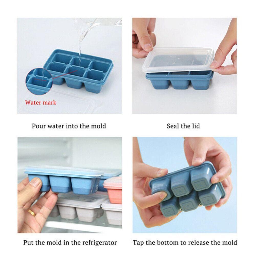 2PCS 6 Grid Silicone DIY Ice Maker Ice Cube Mold With Removable Lids Ice Cube Tray