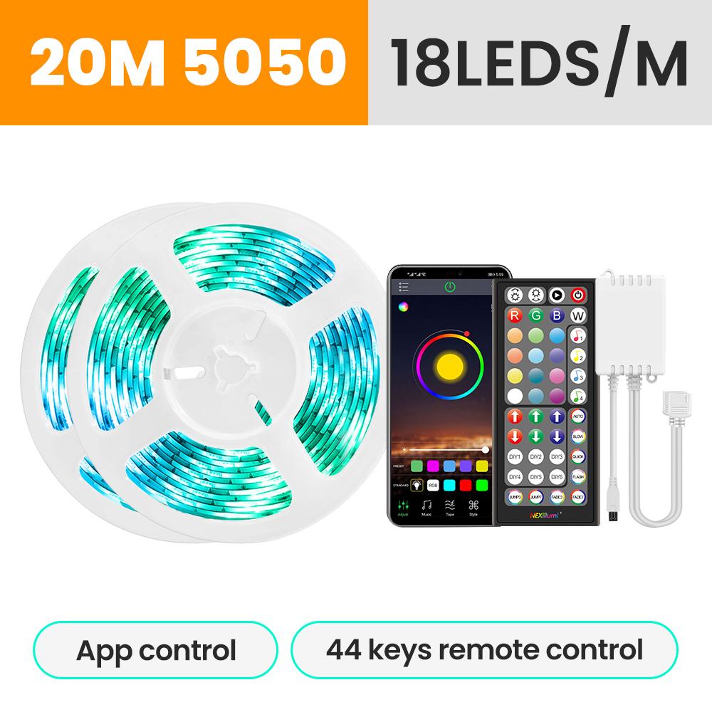 5050 RGB Led Strip Lights DC12V with 44-key Remote & APP Control, Music Sync Colorful Tape for Room Christmas TV Backlight Band