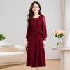 Elegant Red Long-Sleeve Mother's Banquet Dress