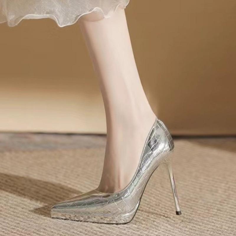 

Модные женские туфли на высоком каблуке, новинка весны, с острым носком, с мелким вырезом, в клетку, на платформе, на тонком каблуке, противоскользящие, износостойкие, модные одинарные туфли 40 серебряный