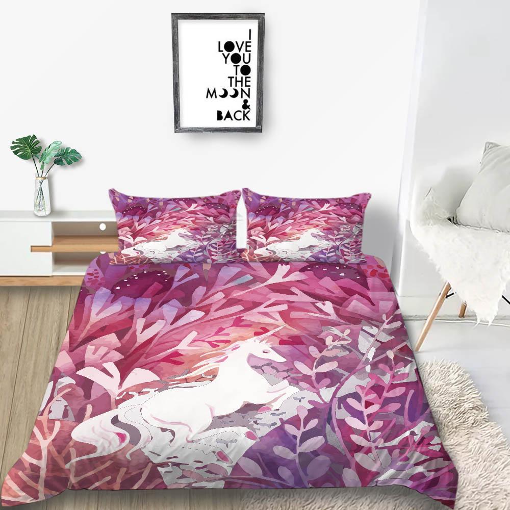 Home Bed Cover 3D Unicorn Themed Print Homes Bedding Quilt Cover Textiles Polyester Pillowcase Bedclothes