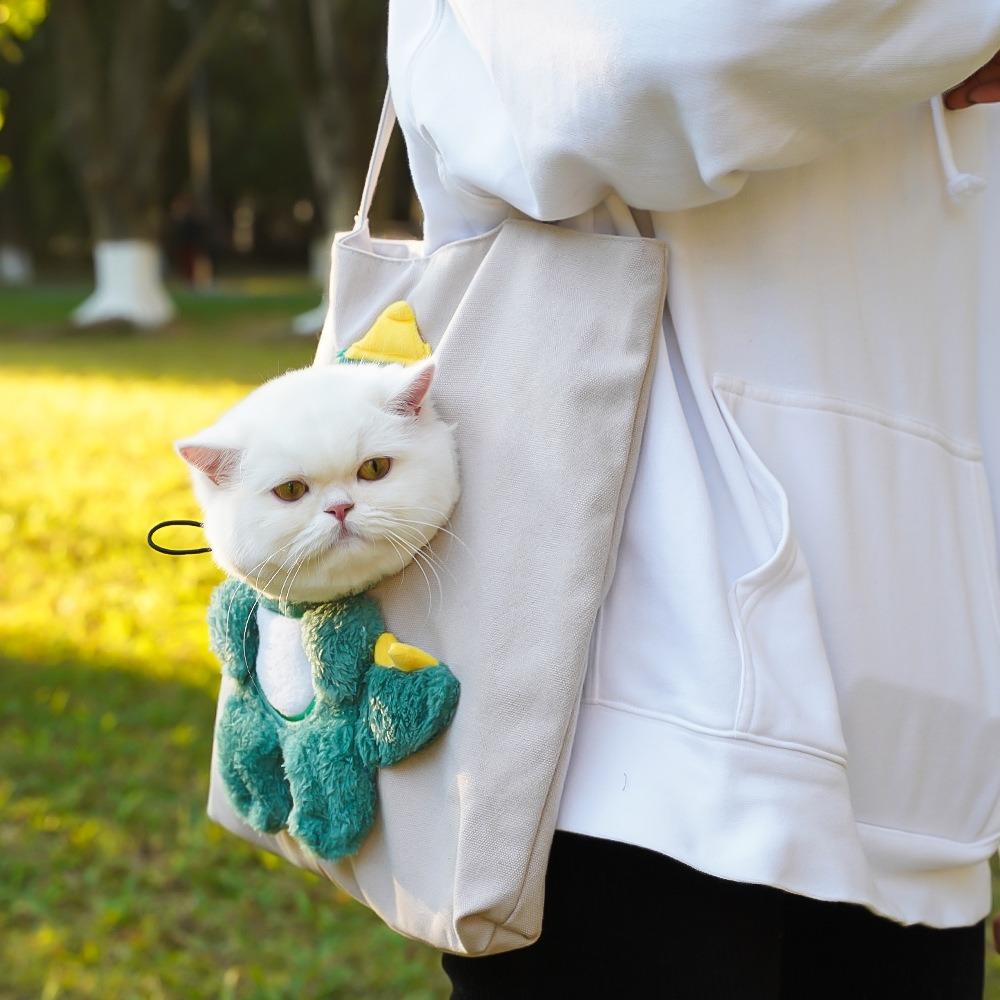 Cartoon-shaped Cat Transport Handbag, Foldable Portable Backpack, Cute Animal-shaped Pet Canvas Shoulder Bag, Suitable for Small Dogs and Cats