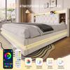 Letto imbottito con contenitore 180 × 200 cm, Letto in velluto con testiera multifunzionale, Illuminazione a LED, 2 Porte USB e Type-C, Idraulico, Beige
