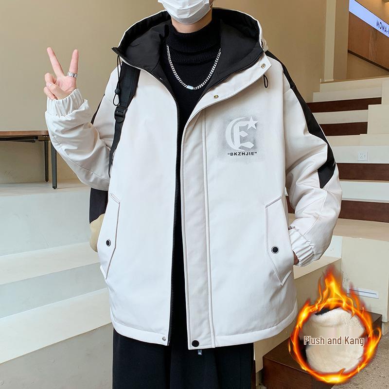 

Junior & Senior High Hooded Windbreaker: Men s Thickened Velvet Cotton Jacket for 2025 Autumn/Winter. M for 75-90 lbs