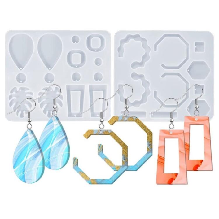 Earring Casting Moulds with Earring Hooks Jump Rings for DIY Resin Jewelry Craft