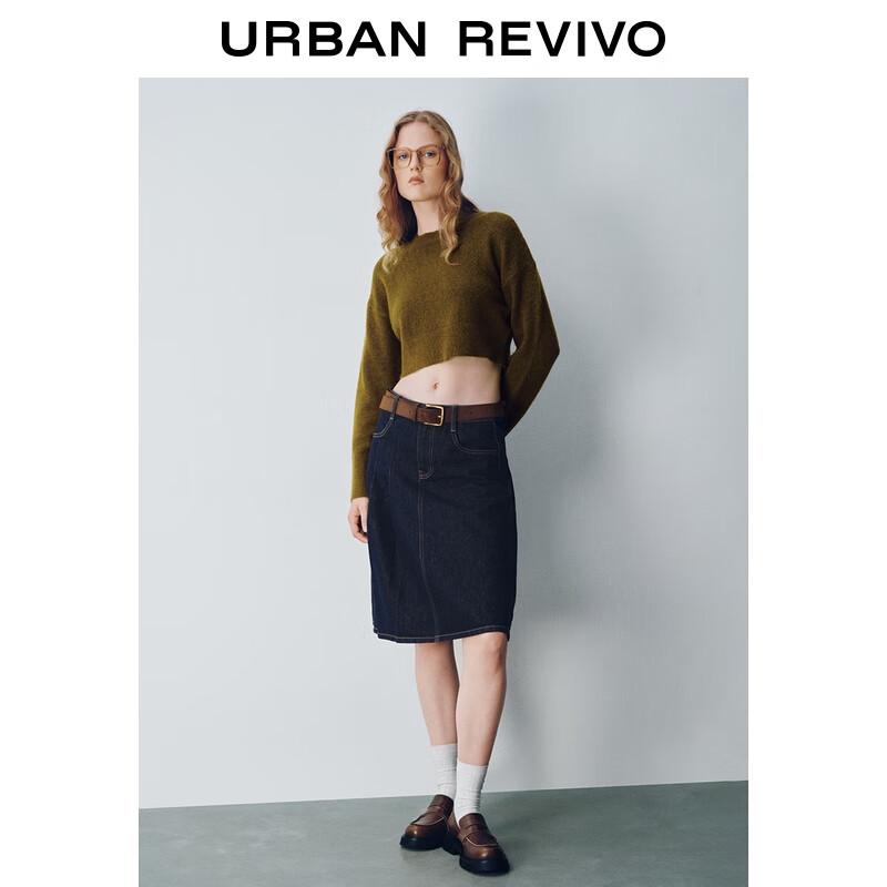 UR Women s Retro Cotton Denim Midi Skirt with Belt XS
