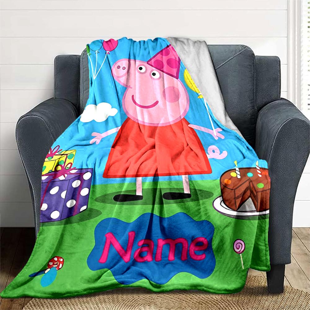 Customiz Name Personality Peppa Pig Blanket Soft &Warm Sofa Office Bed Travel Lunch Break Blanket, Gift Suitable All Seasons