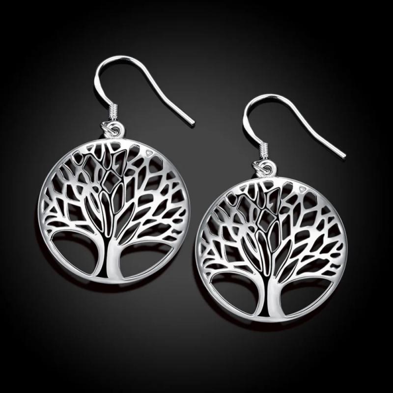 Tree Of Life Alloy Earrings And Necklace Set Simple Fashion Jewelry For Women Plant Design Elegant Gift