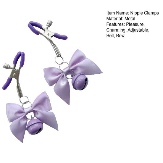 1 Pair Nipple Clamps Adjustable Non-Piercing Body Jewelry with Bowknot Bells Metal Decorative Clips for Adult Men Women Couples Bedtime Play