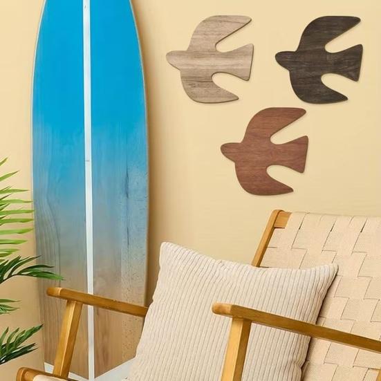 3 Pcs Wood Birds Beach Wall Decor Rustic Vintage Wooden Wall Art Flying Birds Wall Sculpture for Home Bathroom Bedroom Decor