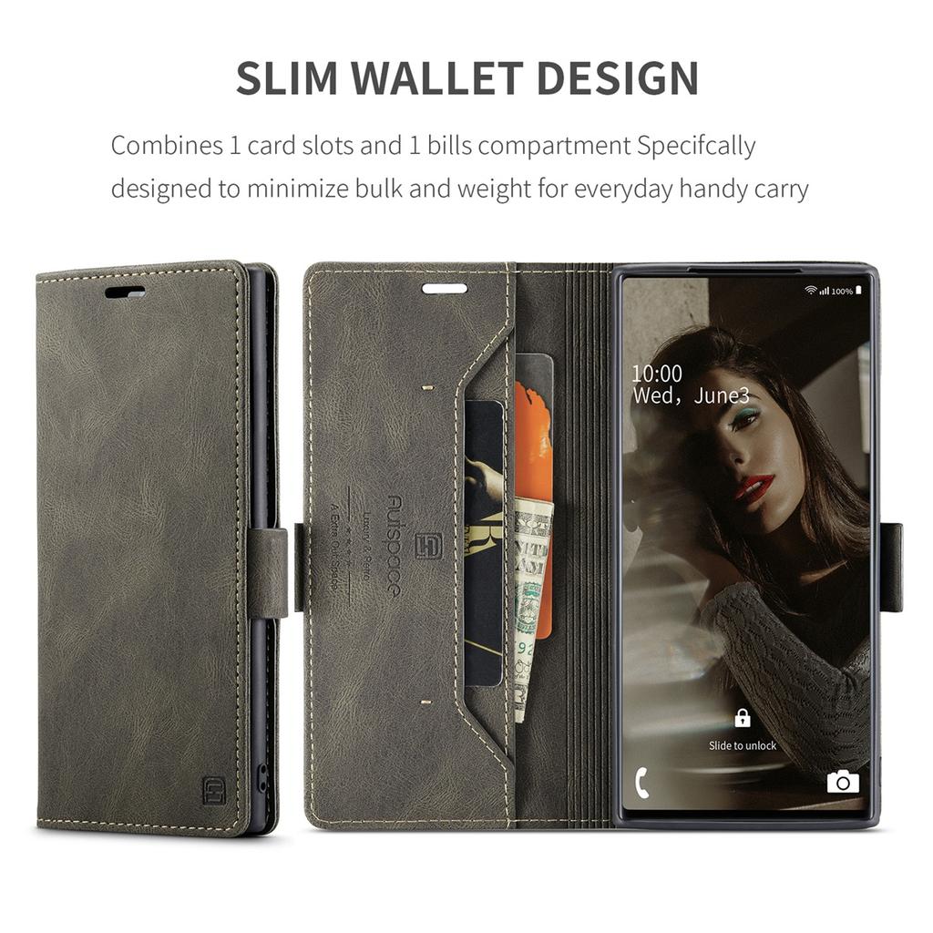 Per Samsung Galaxy Note10 Custodia a Portafoglio Flip in Pelle Vintage con Slot per Schede con Blocco RFID, Copertina a Libro Retro Opaca per Donne Uomini (4 colori)