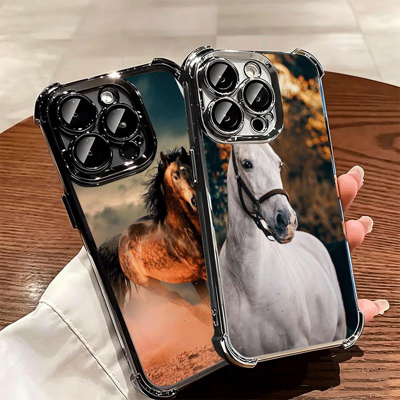 Ferghana Horse Animal Plating Phone Case For Iphone 16 17 Pro Max Air 16E 14 15 Plus 12 13 Mini Anti-Fall Airabag Cover