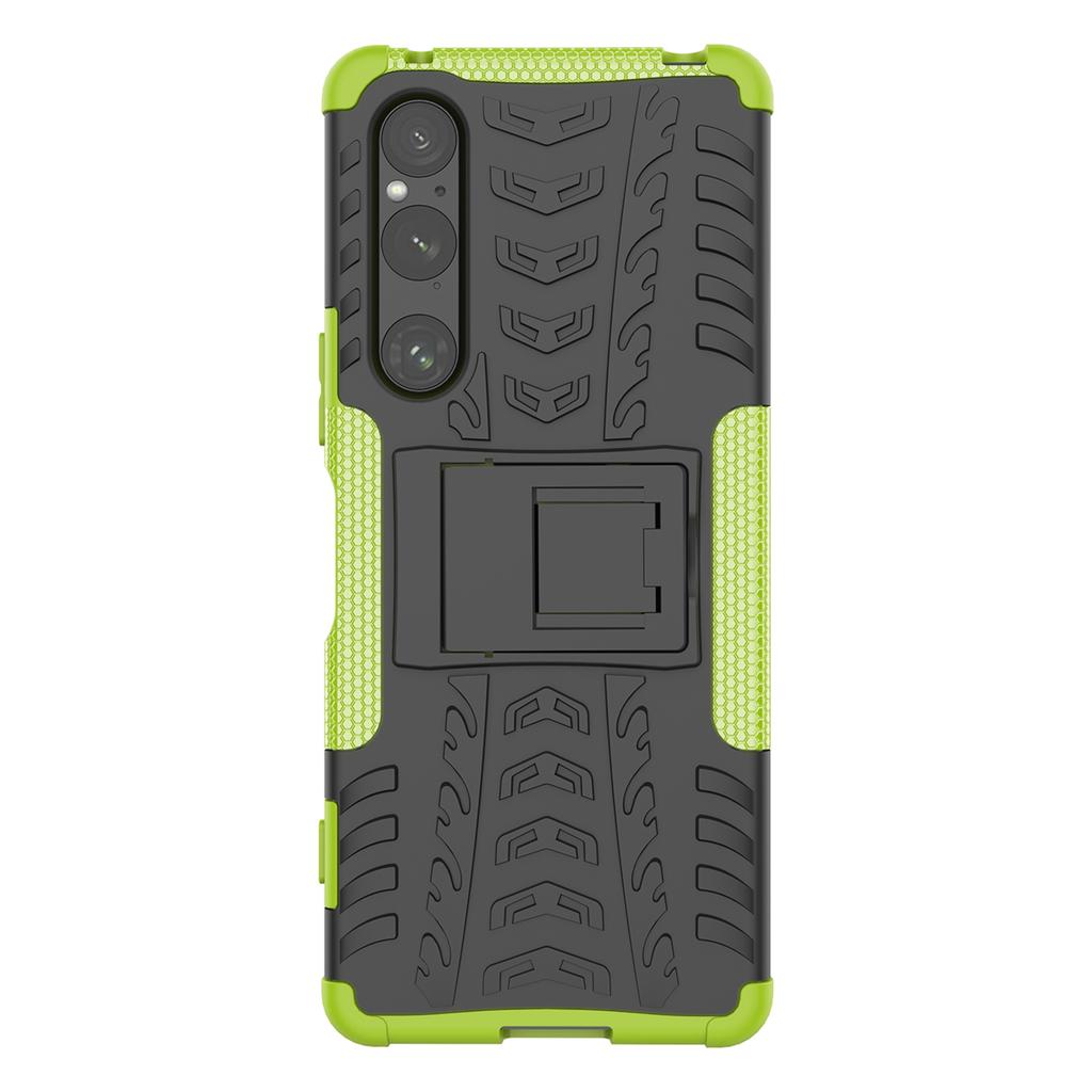 For Sony Xperia 1 V Drop Proof Tyre Pattern PC+TPU Phone Case Kickstand Phone Cover
