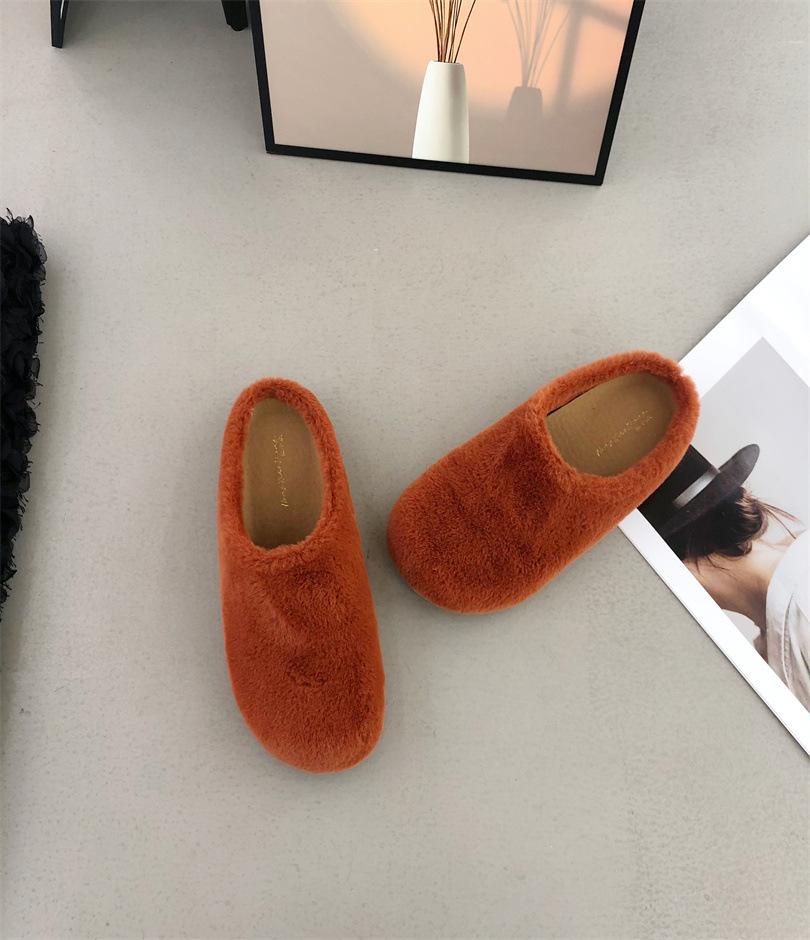 

Плюшевые плюшевые туфли женские зимние 2025 новые ботинки-бини из норкового волоса на плоской подошве теплые хлопковые туфли женская обувь 39 оранжевый