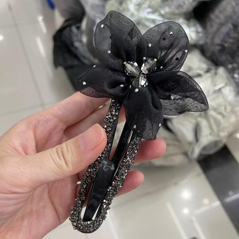 Rhinestone Duckbill Clip Classic Black Bow Convenient Hairpin Versatile Fashion Girls Hairpin Hair Accessories