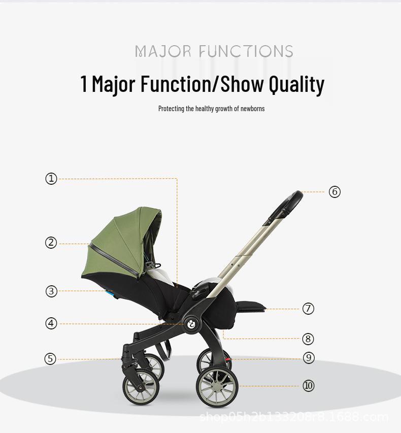 Multifunctional Lightweight Foldable Baby Stroller with Bassinet and Two-Way Car Seat Compatibility