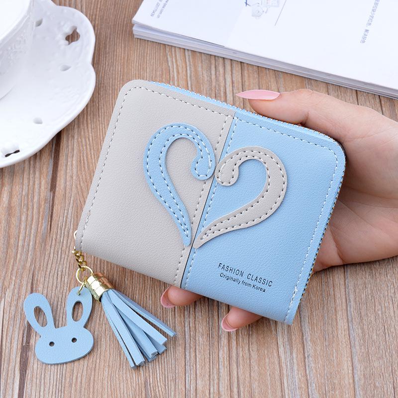 Women's Short Mini Tassel Wallet - Fashionable Korean Style, Contrast Stitching, Zipper Closure, Coin Purse, Card Holder