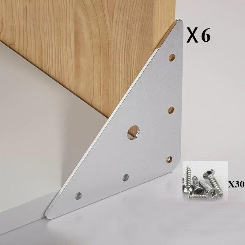 

36 шт. Плоские угловые кронштейны из нержавеющей стали (6 Треугольников + 30 Винтов) - Крепеж для ламинированных полок/мебели