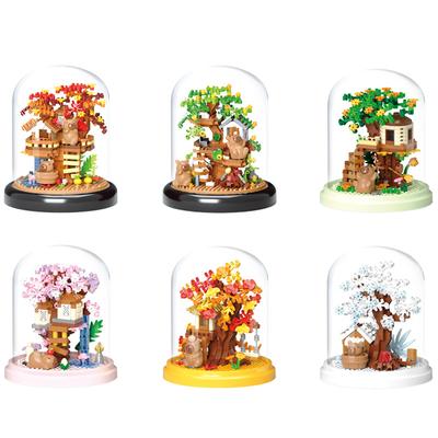 Baumhaus Bausteine Kirschblüte Capybara Jahreszeit Baum 3D Modell Bausatz Weihnachtsgeschenk Mini Ziegelsteine Spielzeug Mit Displaybox