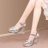 Waterproof table high-heeled sandals 2025 summer new crystal thick-heeled fish-mouth shoes