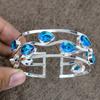 Swiss Blue Topaz Gemstone 925 Sterling Silver Cuff Bangle Adjustable KKG-201