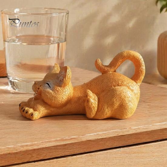 Decorative Resin Figurine for Coffee Shop Stretching Kitten Figurine, Cat Statue, Cute Animal Ornament, Sculpture Office Compact Desktop Decoration