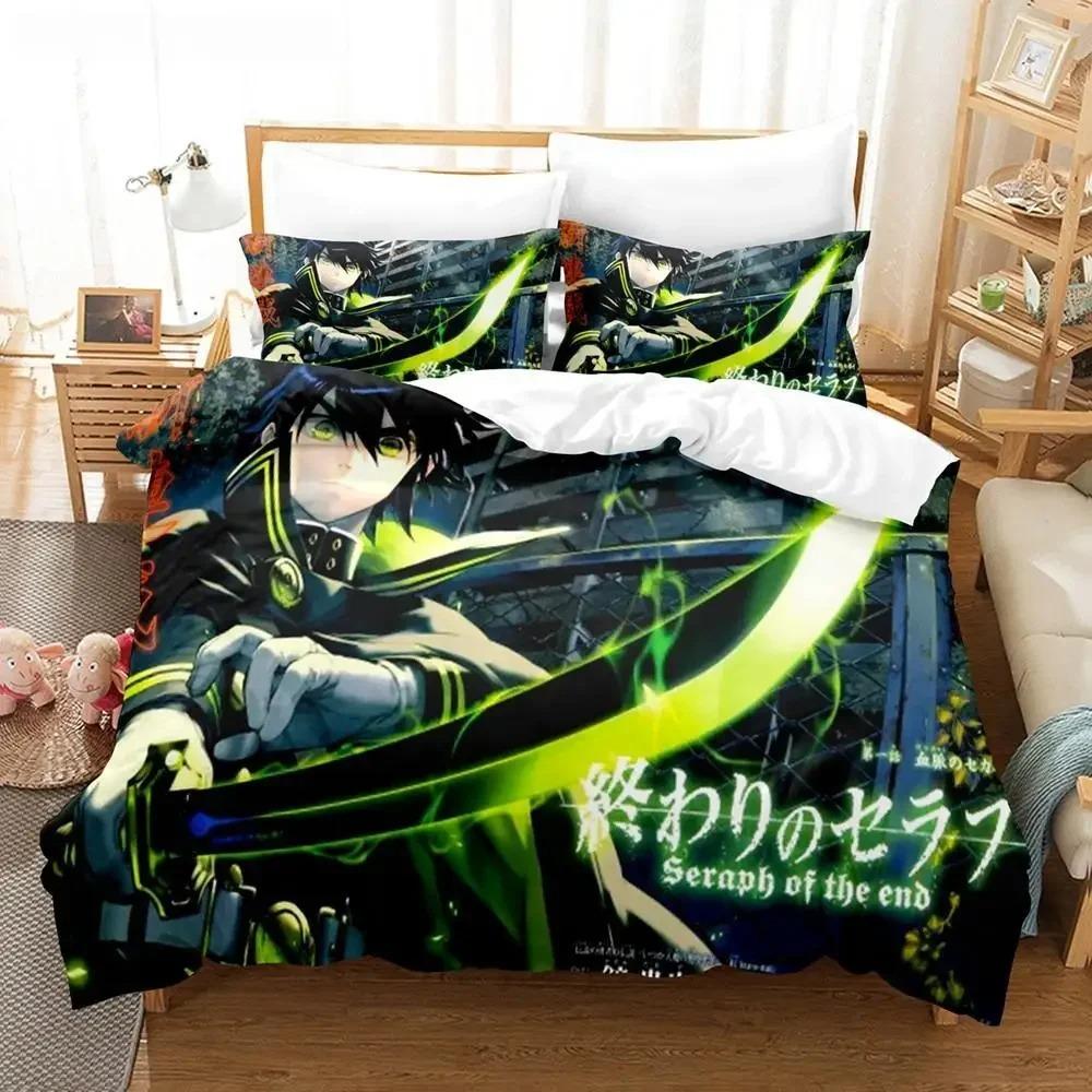 Anime Seraph of the End 3D Pattern Printed Design Bed Cover Kit Cartoon Duvet Covers Pillowcases Full Size Size Bedclothes Decoration Home Use