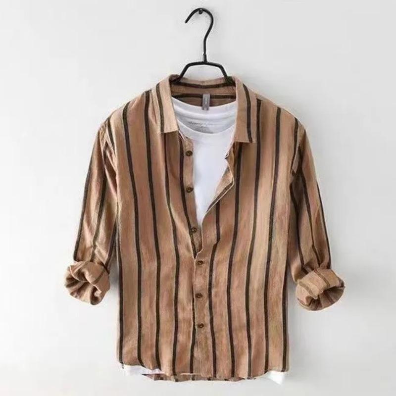 Vielseitiges Neues Gestreiftes Langarmhemd für Herren Lässig Dünn Koreanischer Stil Dünnes Trendiges Hemd