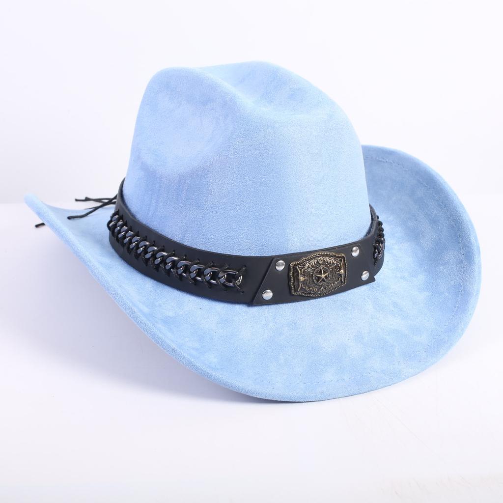 Nuovo colore cappello da cowboy western da uomo e da donna versatile per il pendolarismo stile semplice tesa larga cappello a cilindro cappello da sole