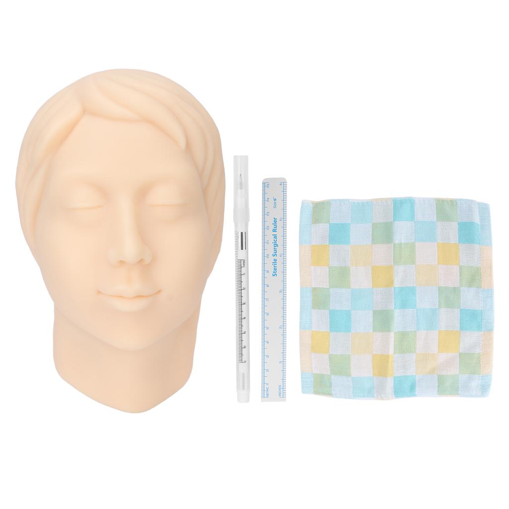 Silicone Head Model Simulation Soft Reusable Silicone Mannequin with Ruler Pen for Eyebrow Tattoo