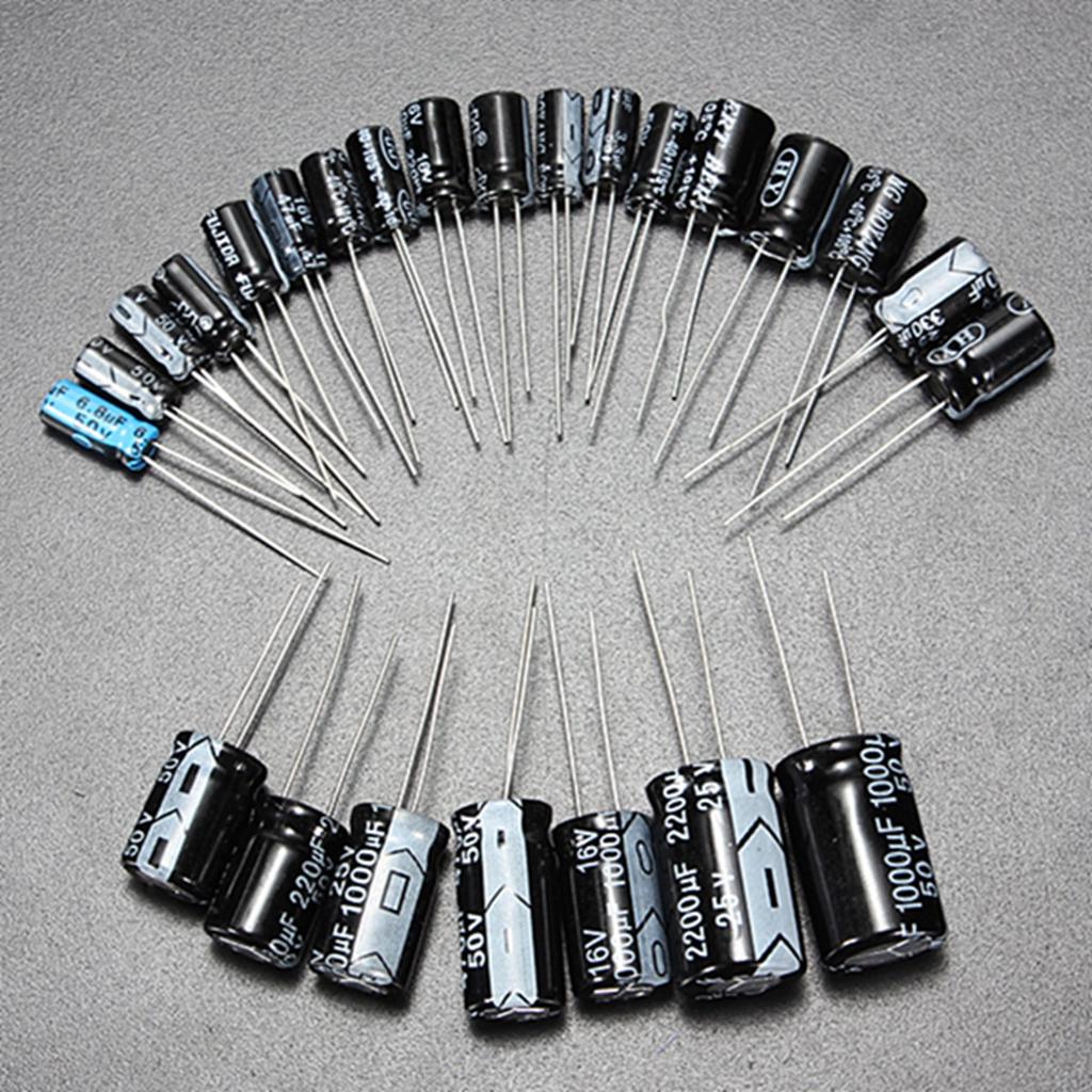 125 Pcs 1uF~2200uF 25 Values Electrolytic Capacitors Circuit Parts Assortment Kit Set Electrolytic Radial Capacitors